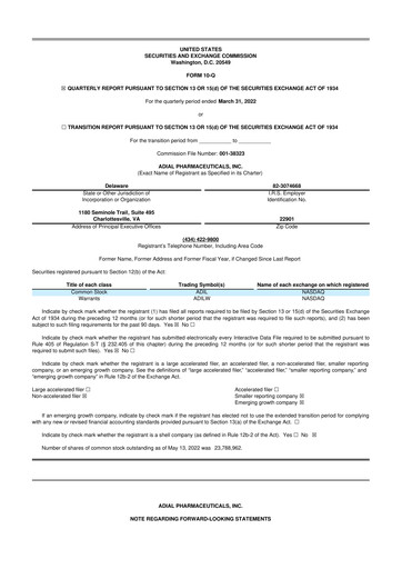 Thumbnail Adial Pharmaceuticals
 10-Q Quarterly Report FY 