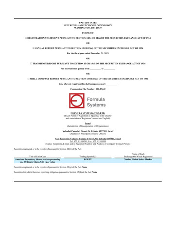 Thumbnail Formula Systems
 20-F Annual Report 2021