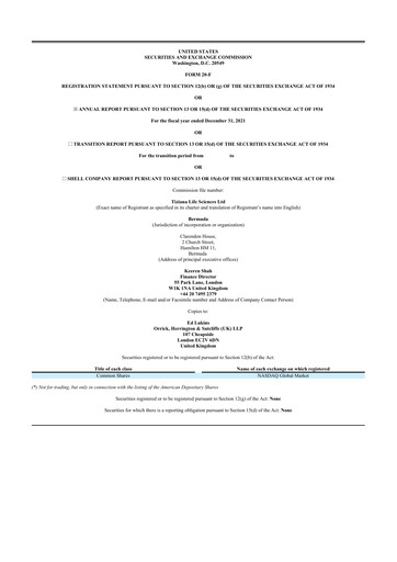 Vorschaubild Tiziana Life Sciences 20-F Jahresbericht 2021