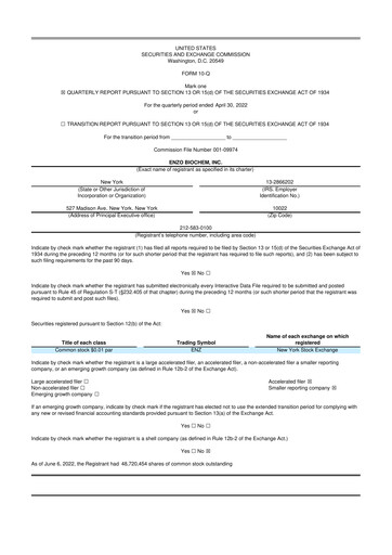 Thumbnail Enzo Biochem 10-Q Quarterly Report FY 