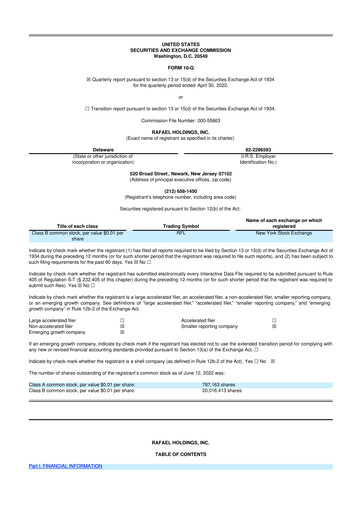 Vorschaubild Rafael Holdings 10-Q Quartalsbericht  