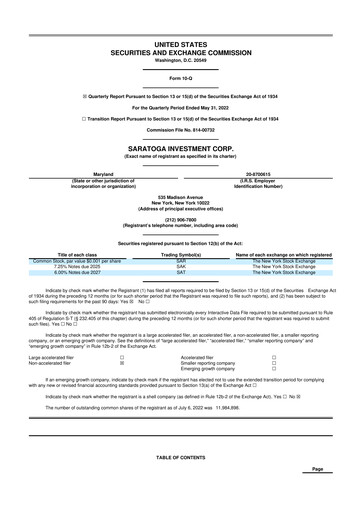 Thumbnail Saratoga Investment 10-Q Quarterly Report FY 
