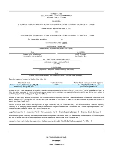 Thumbnail SB Financial Group 10-Q Quarterly Report FY2022 