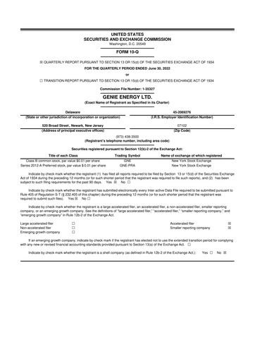 Miniature Genie Energy
 10-Q Rapport trimestriel 2022 