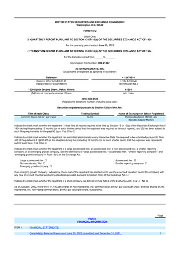 Vorschaubild Alto Ingredients 10-Q Quartalsbericht 2022 