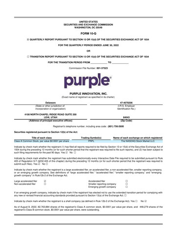 Thumbnail Purple Innovation
 10-Q Quarterly Report FY 