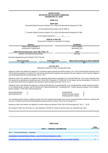 Miniature Zion Oil & Gas 10-Q Rapport trimestriel 2022 