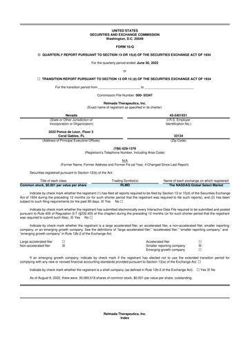 Miniature Relmada Therapeutics 10-Q Rapport trimestriel 2022 