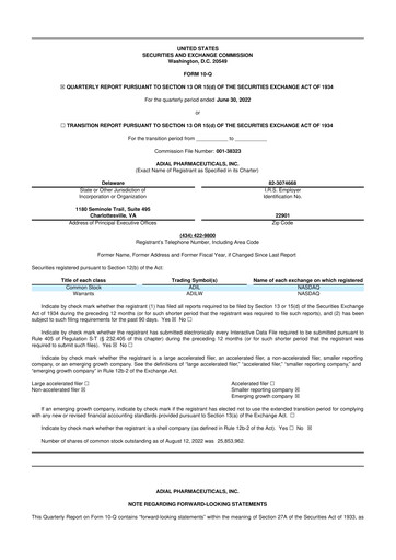 Thumbnail Adial Pharmaceuticals
 10-Q Quarterly Report FY 