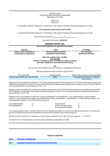 Thumbnail Reborn Coffee 10-Q Quarterly Report FY2022 