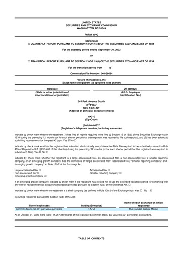 Thumbnail Protara Therapeutics 10-Q Quarterly Report FY 
