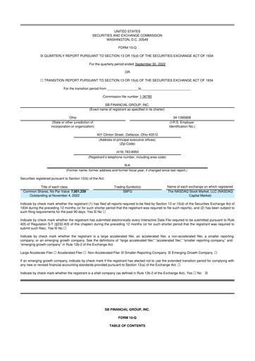 Thumbnail SB Financial Group 10-Q Quarterly Report FY2022 