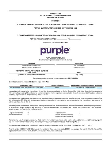 Thumbnail Purple Innovation
 10-Q Quarterly Report FY 