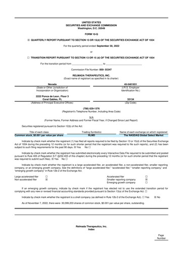 Miniature Relmada Therapeutics 10-Q Rapport trimestriel 2022 