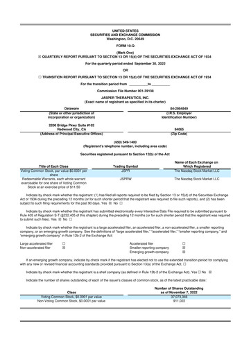 Miniature Jasper Therapeutics 10-Q Rapport trimestriel 2022 