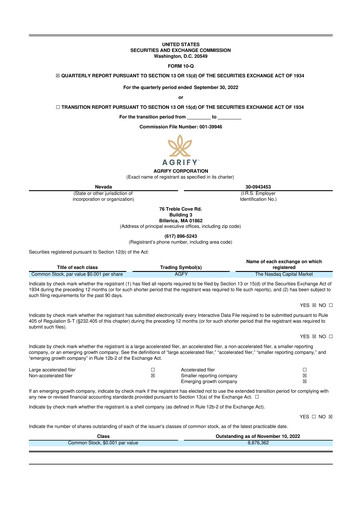 Miniature Agrify 10-Q Rapport trimestriel 2022 