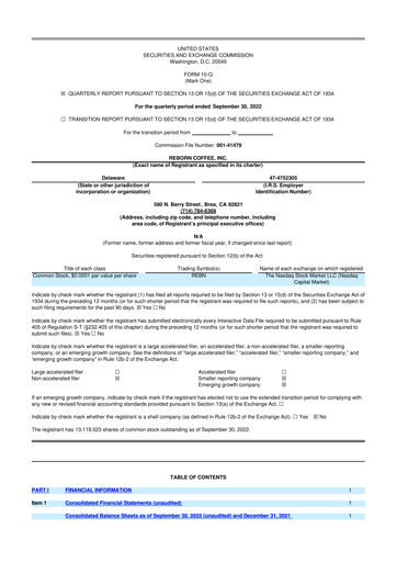 Thumbnail Reborn Coffee 10-Q Quarterly Report FY2022 