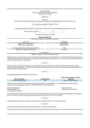 Thumbnail Enzo Biochem 10-Q Quarterly Report FY 