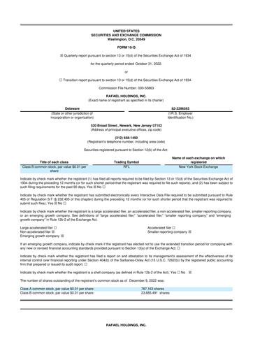 Vorschaubild Rafael Holdings 10-Q Quartalsbericht  