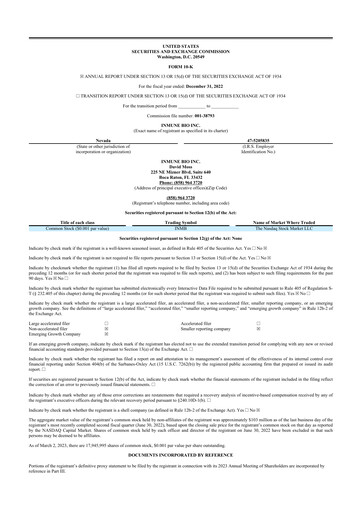 Miniature INmune Bio 10-K Rapport annuel 2022