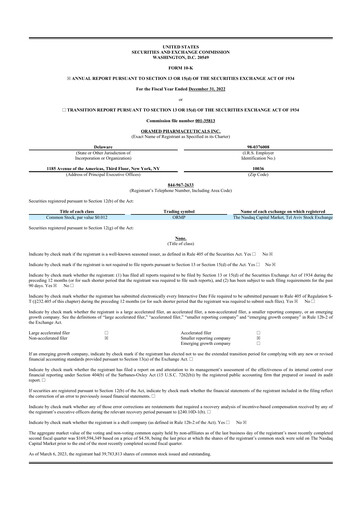 Vorschaubild Oramed Pharmaceuticals 10-K Jahresbericht 2022