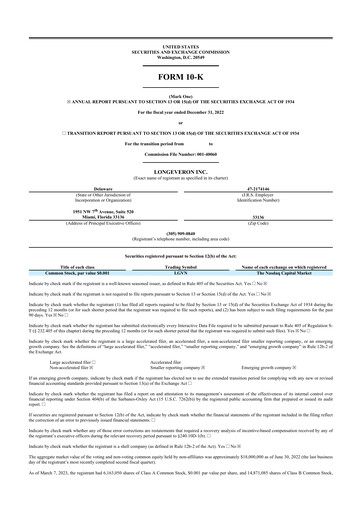 Miniature Longeveron 10-K Rapport annuel 2022