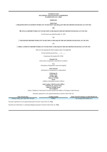 Miniature Kamada
 20-F Rapport annuel 2022