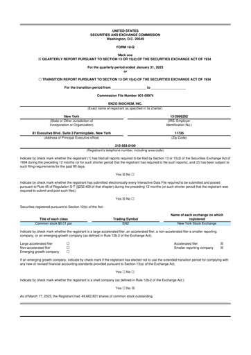 Thumbnail Enzo Biochem 10-Q Quarterly Report FY 