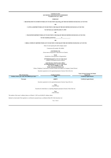Thumbnail Arbe Robotics 20-F Annual Report 2022