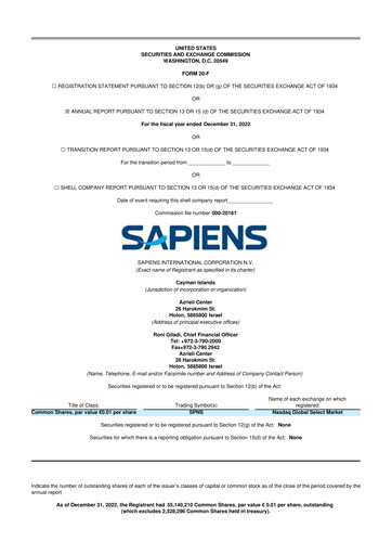 Vorschaubild Sapiens International Corporation 20-F Jahresbericht 2022