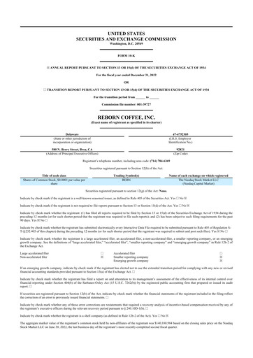 Miniature Reborn Coffee 10-K Rapport annuel 2022