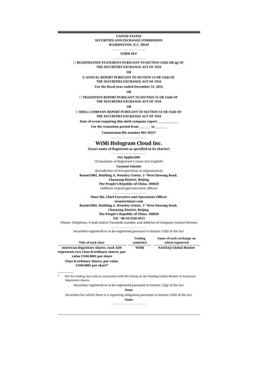 Thumbnail WiMi Hologram Cloud 20-F Annual Report 2022