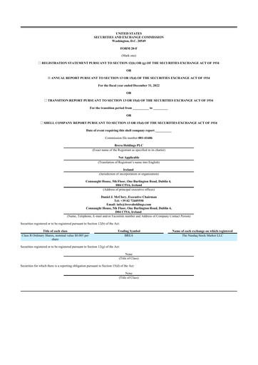 Vorschaubild Brera Holdings 20-F Jahresbericht 2022