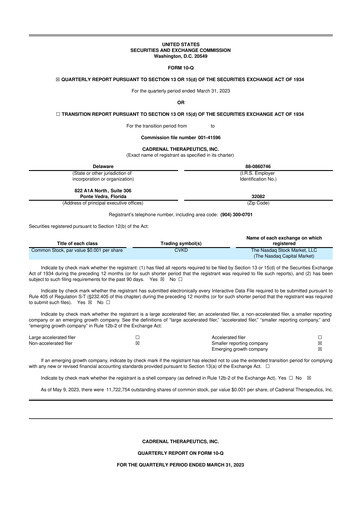 Thumbnail Cadrenal Therapeutics 10-Q Quarterly Report FY2023 