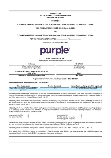 Thumbnail Purple Innovation
 10-Q Quarterly Report FY 