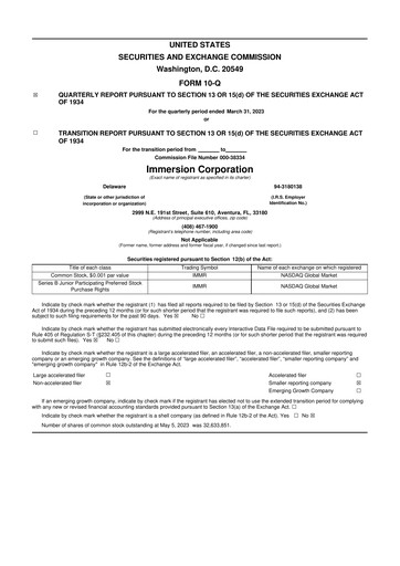 Thumbnail Immersion Corporation
 10-Q Quarterly Report FY2023 