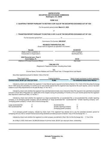 Miniature Relmada Therapeutics 10-Q Rapport trimestriel 2023 
