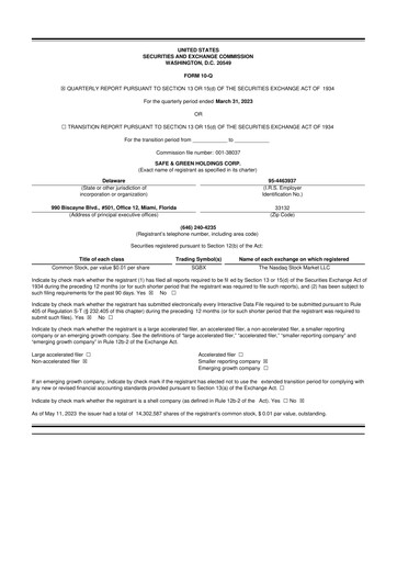 Vorschaubild Safe & Green Holdings 10-Q Quartalsbericht 2023 