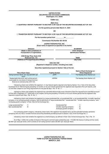Miniature Jasper Therapeutics 10-Q Rapport trimestriel 2023 