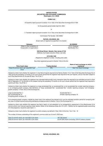 Vorschaubild Rafael Holdings 10-Q Quartalsbericht  