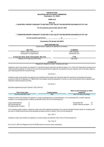 Thumbnail Enzo Biochem 10-Q Quarterly Report FY 