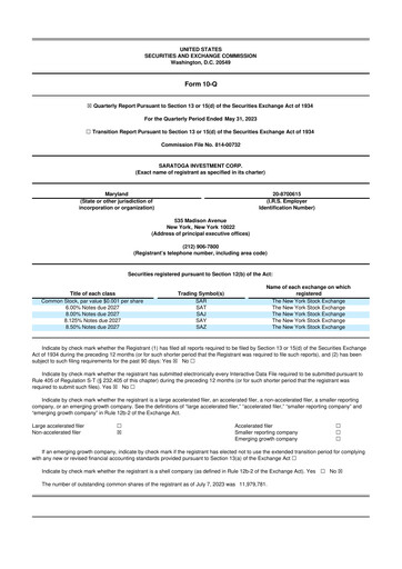Thumbnail Saratoga Investment 10-Q Quarterly Report FY2024 