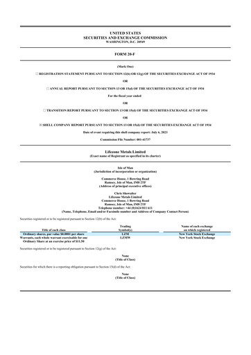 Vorschaubild Lifezone Metals 20-F Jahresbericht 