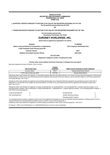 Vorschaubild Euronet Worldwide
 10-Q Quartalsbericht 2023 