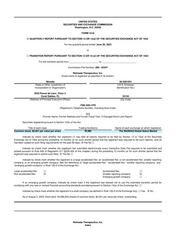 Miniature Relmada Therapeutics 10-Q Rapport trimestriel 2023 