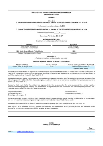 Vorschaubild Alto Ingredients 10-Q Quartalsbericht 2023 