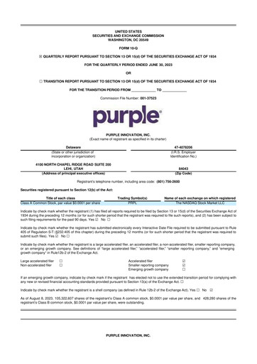Thumbnail Purple Innovation
 10-Q Quarterly Report FY 