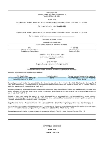 Thumbnail SB Financial Group 10-Q Quarterly Report FY2023 