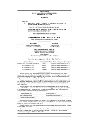 Miniature Oxford Square Capital
 10-Q Rapport trimestriel 2023 