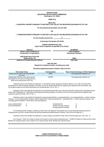 Miniature Jasper Therapeutics 10-Q Rapport trimestriel 2023 